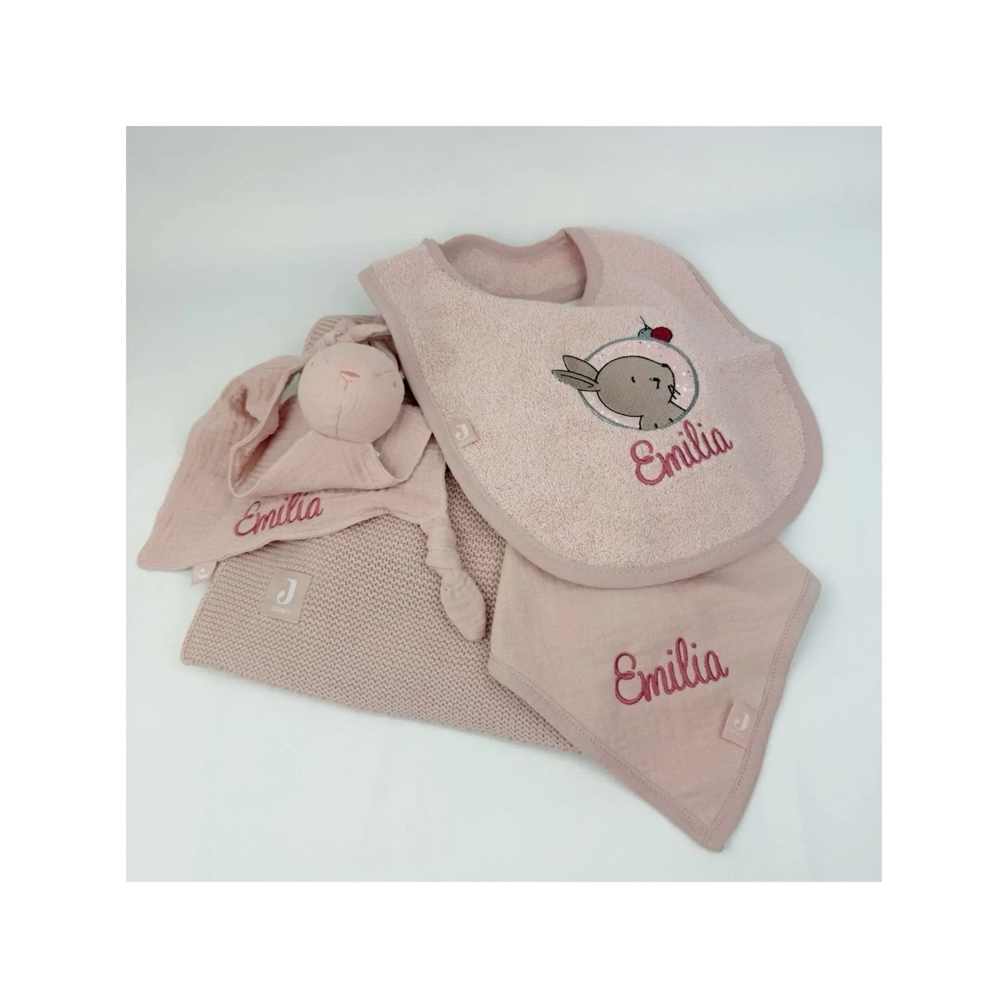 Babyset altrosa mit Decke, Lätzchen, Bandana und Schmusetuch