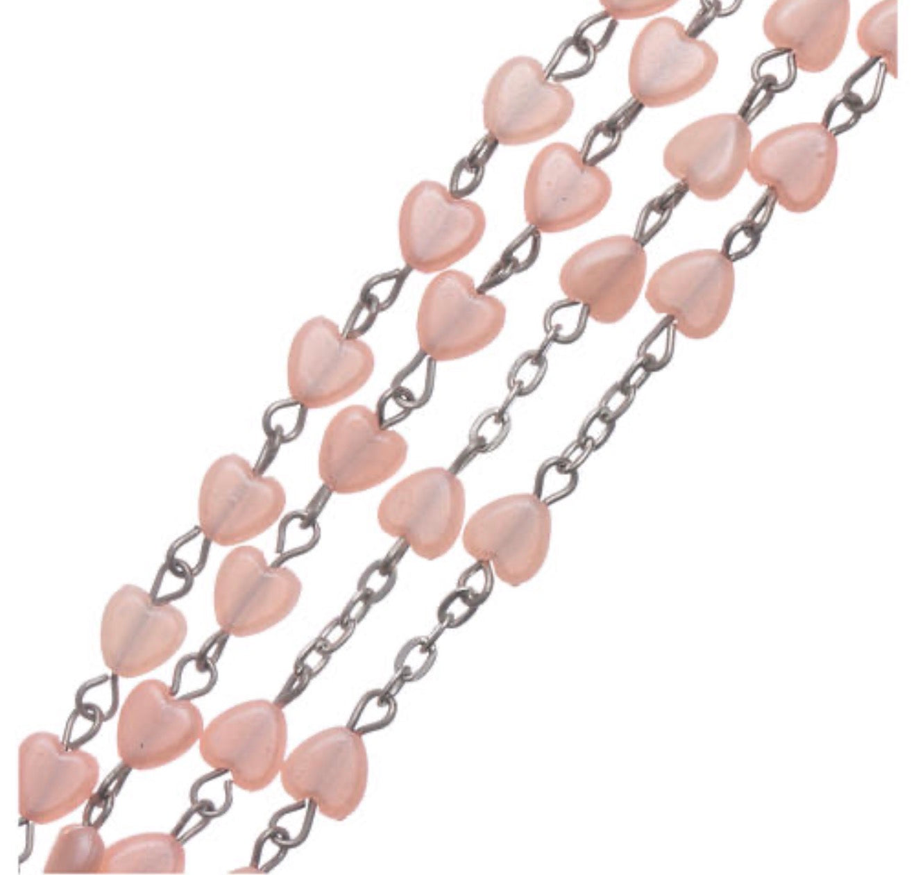 Rosenkranz zur Erstkommunion mit rosa Perlen in Herzform