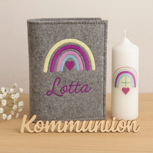 Gotteslobhülle mittelgrau dekoriert mit Kerze