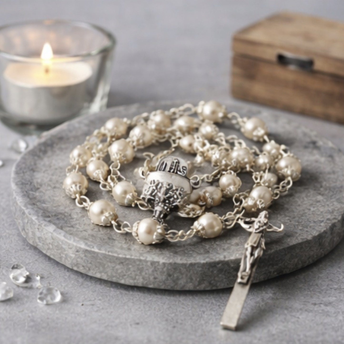 Rosenkranz zur Erstkommunion mit Perlen – klassisch & hochwertig