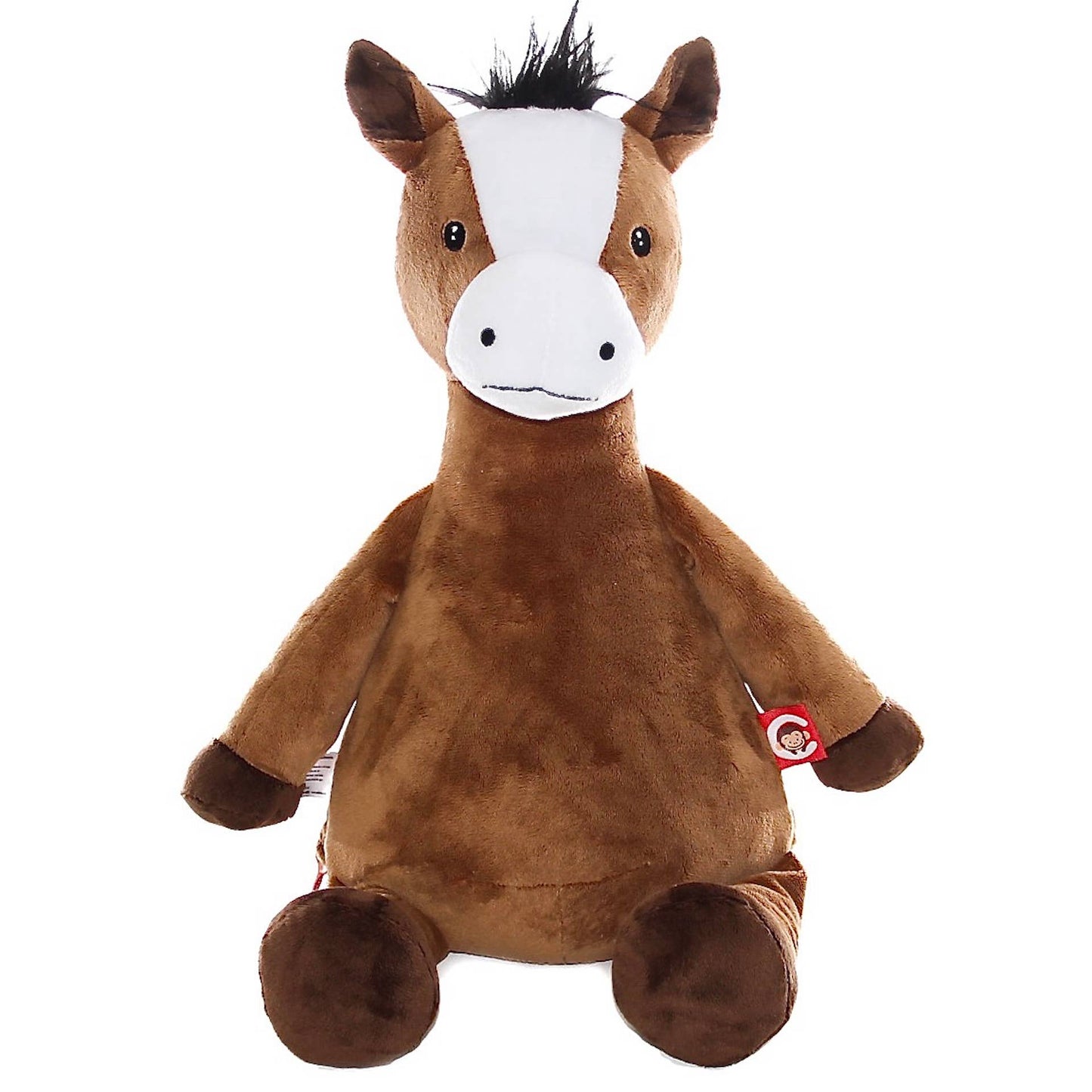 Kuscheltier Pferd personalisiert mit Namen bestickt, freigestellt auf weißem Hintergrund