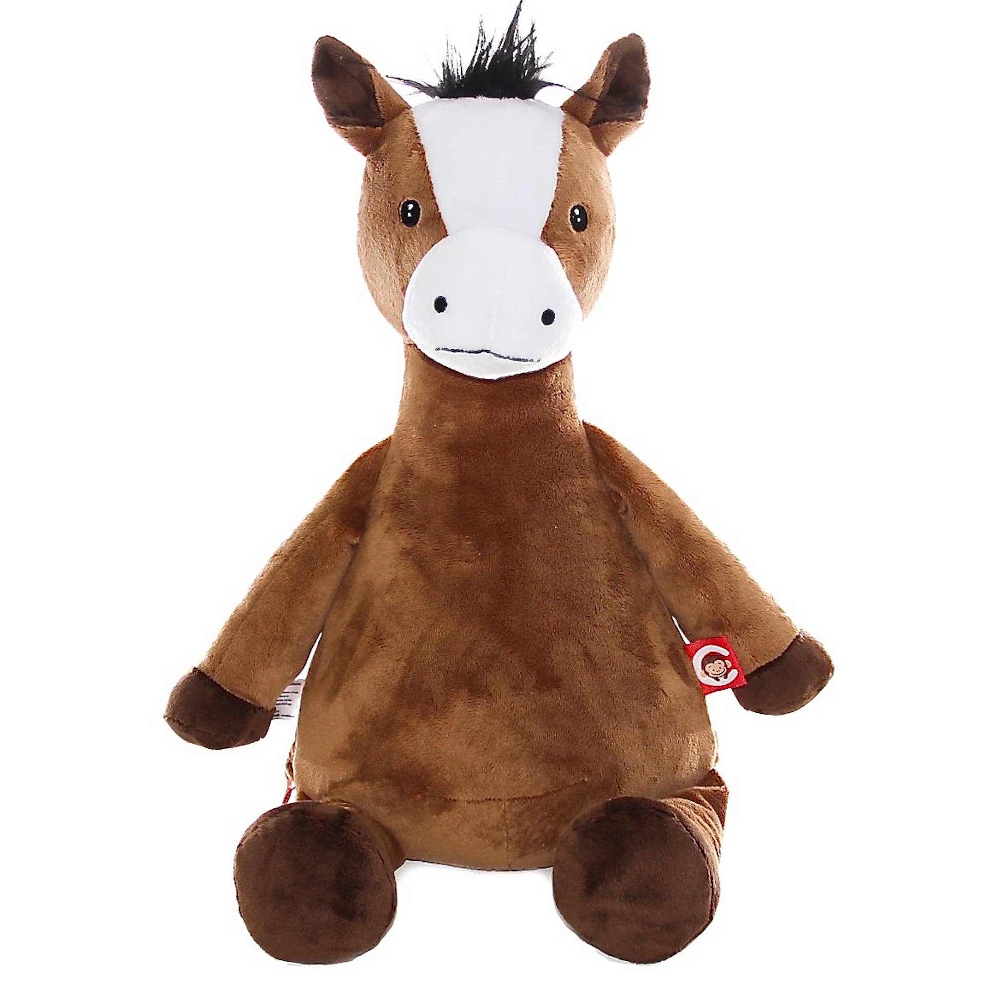 Kuscheltier Pferd personalisiert mit Namen bestickt, freigestellt auf weißem Hintergrund