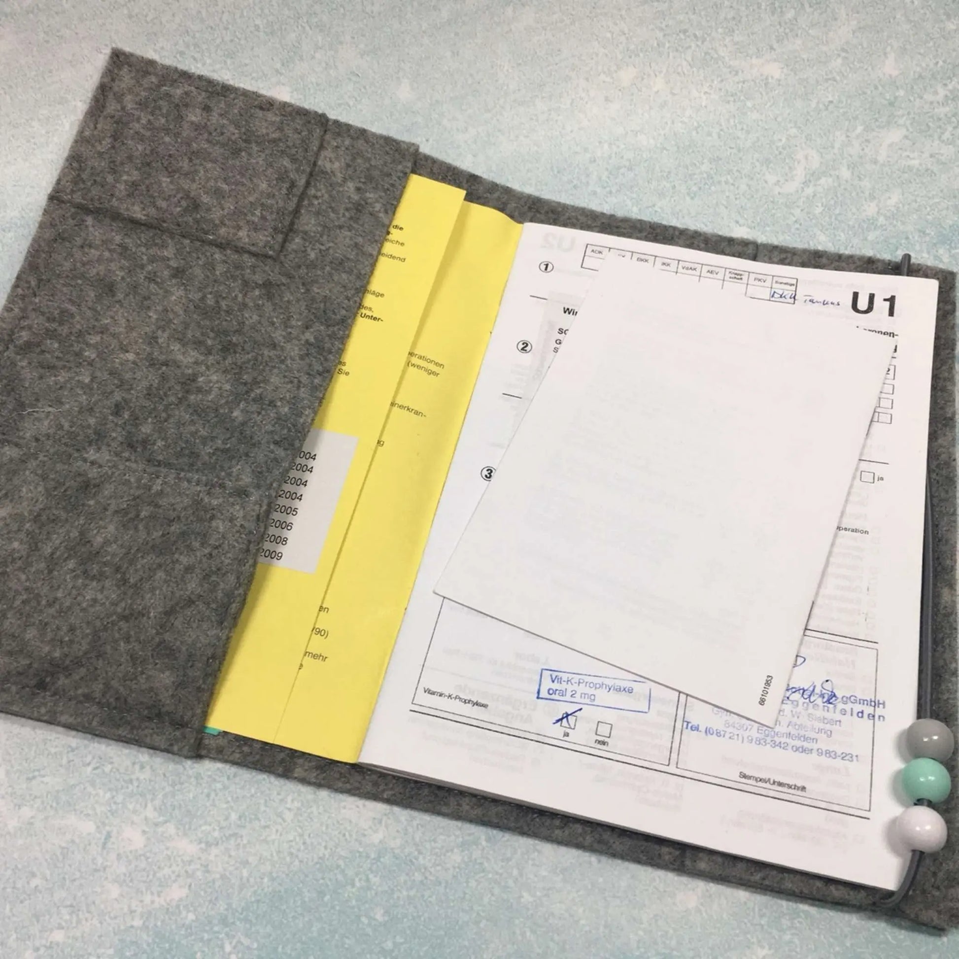 U-Hefthülle aus Filz als Einband Innenseite 