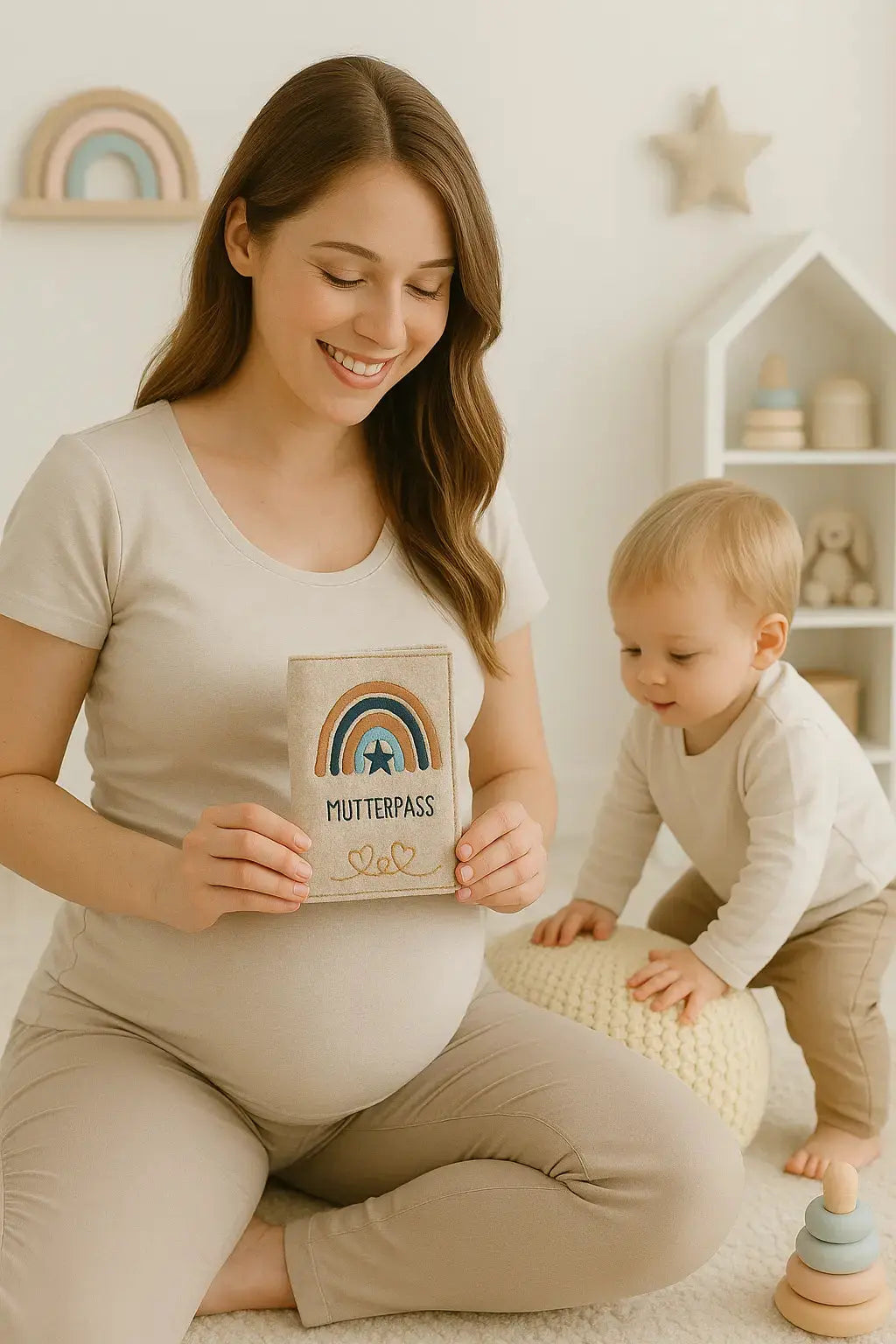 Mutterpasshülle Filz bestickt Regenbogen | Personalisiert mit Namen Mein Shop