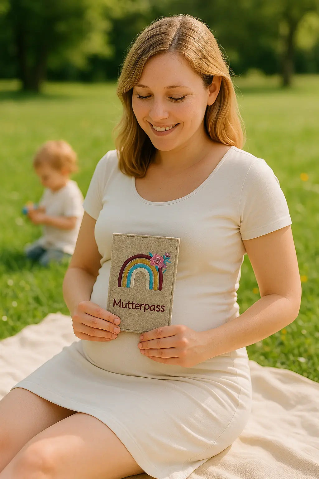 Mutterpasshülle Filz bestickt Regenbogen | Personalisiert mit Namen Mein Shop