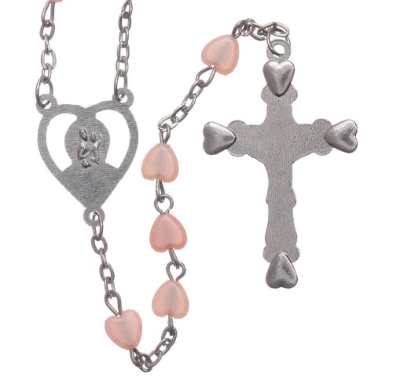 Rosenkranz zur Erstkommunion mit rosa Perlen in Herzform