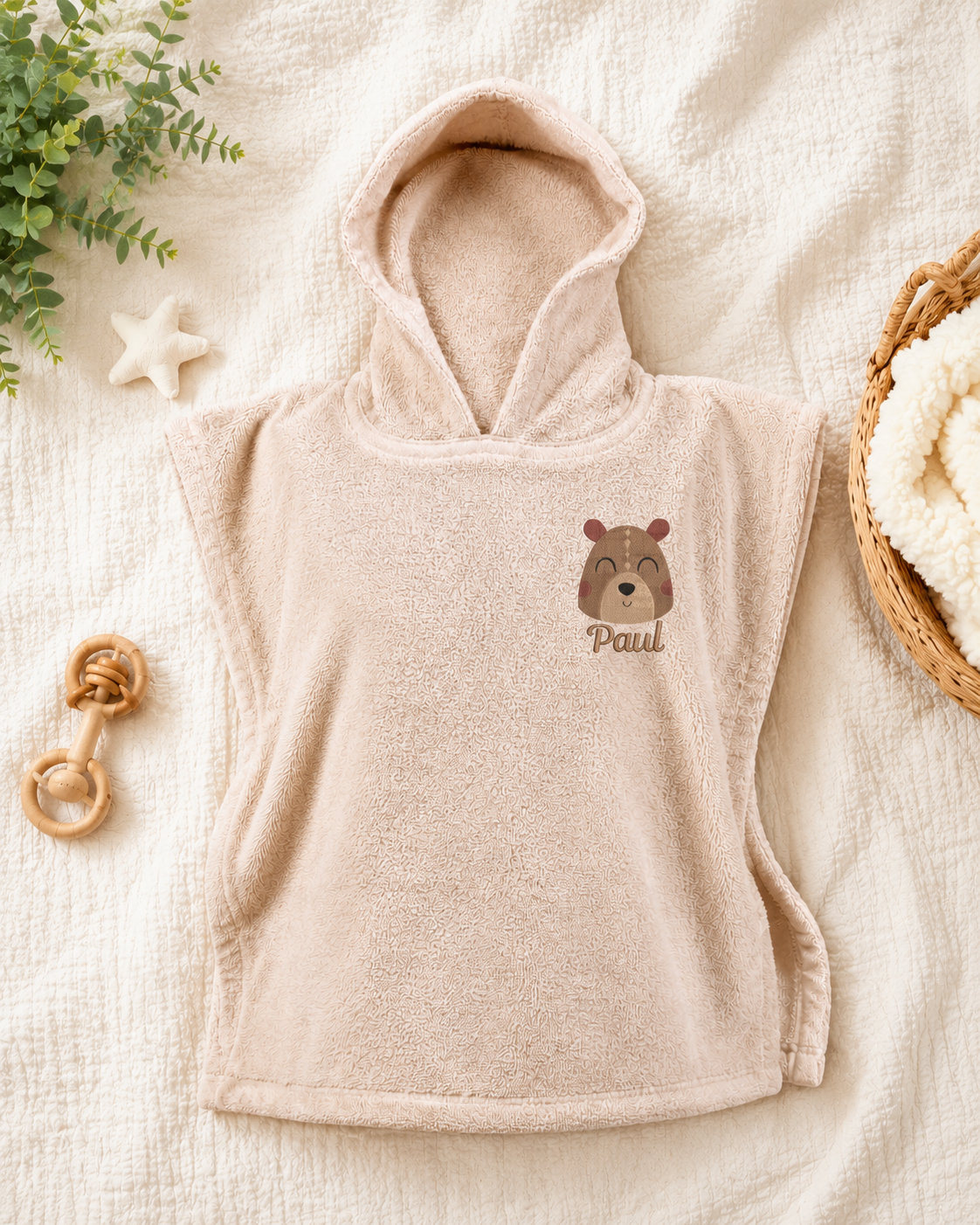 Bestickter Kinder Badeponcho mit Boho Fuchs Motiv