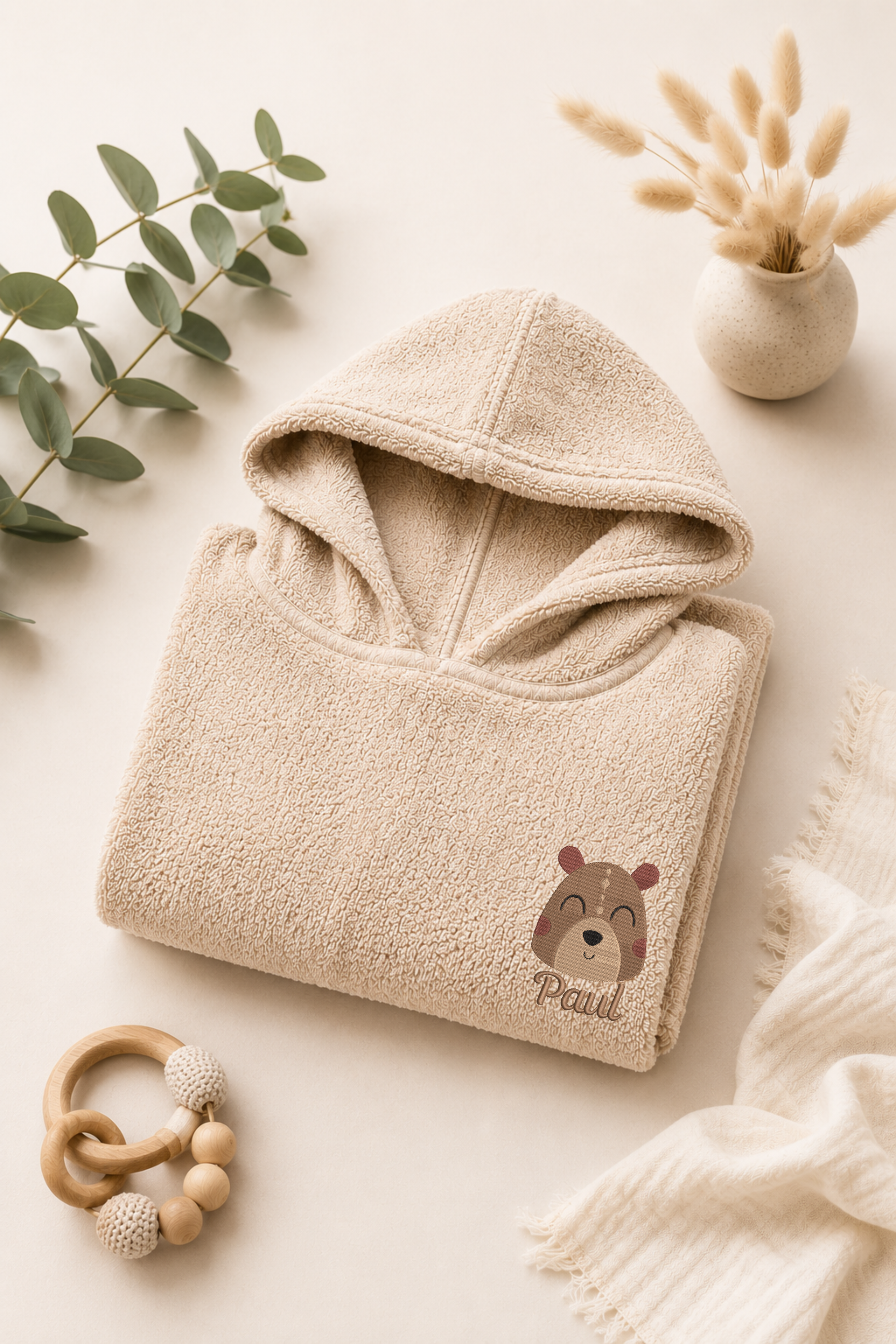Badeponcho bestickt mit Boho Bär