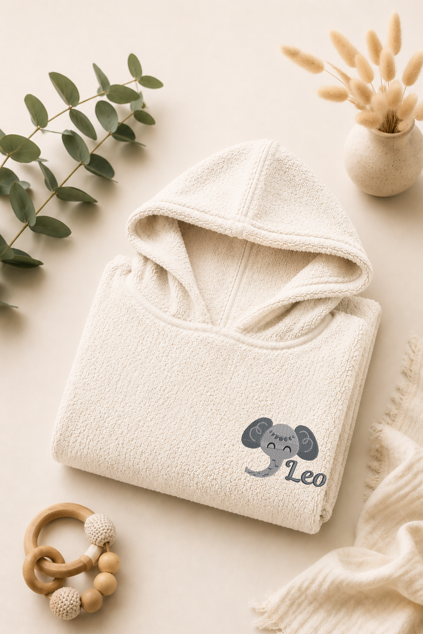 Badeponcho bestickt mit Boho Elefant und Name
