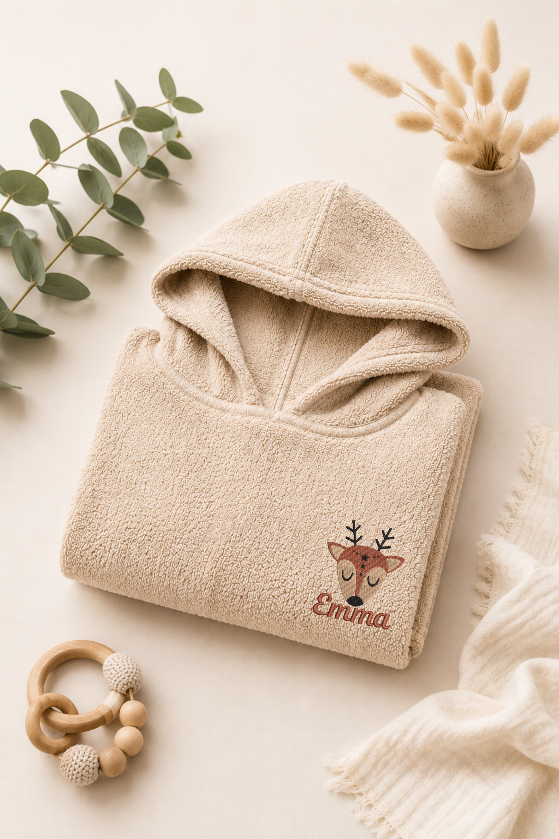 Badeponcho mit Boho Reh und Name