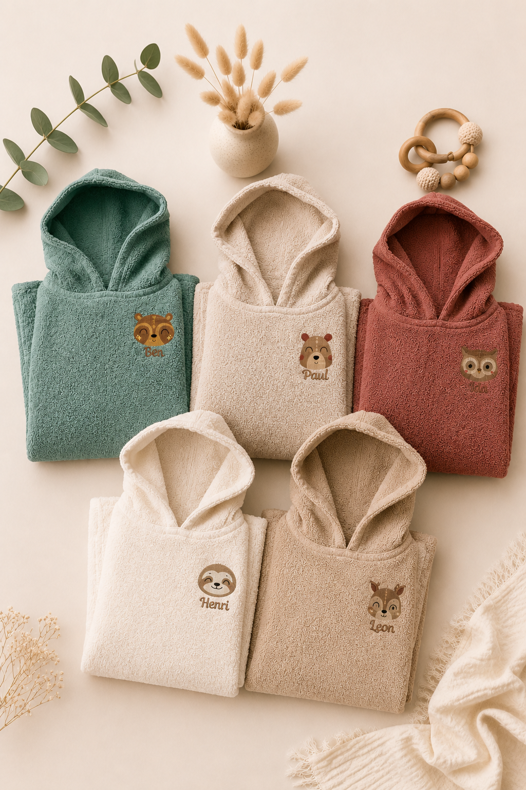 Badeponchos Set mit Boho Tieren