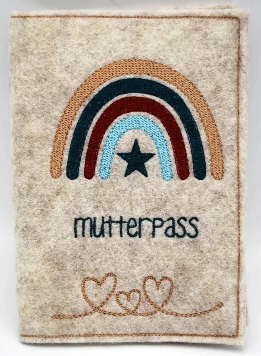 Mutterpasshülle Filz bestickt Regenbogen | Personalisiert mit Namen Mein Shop