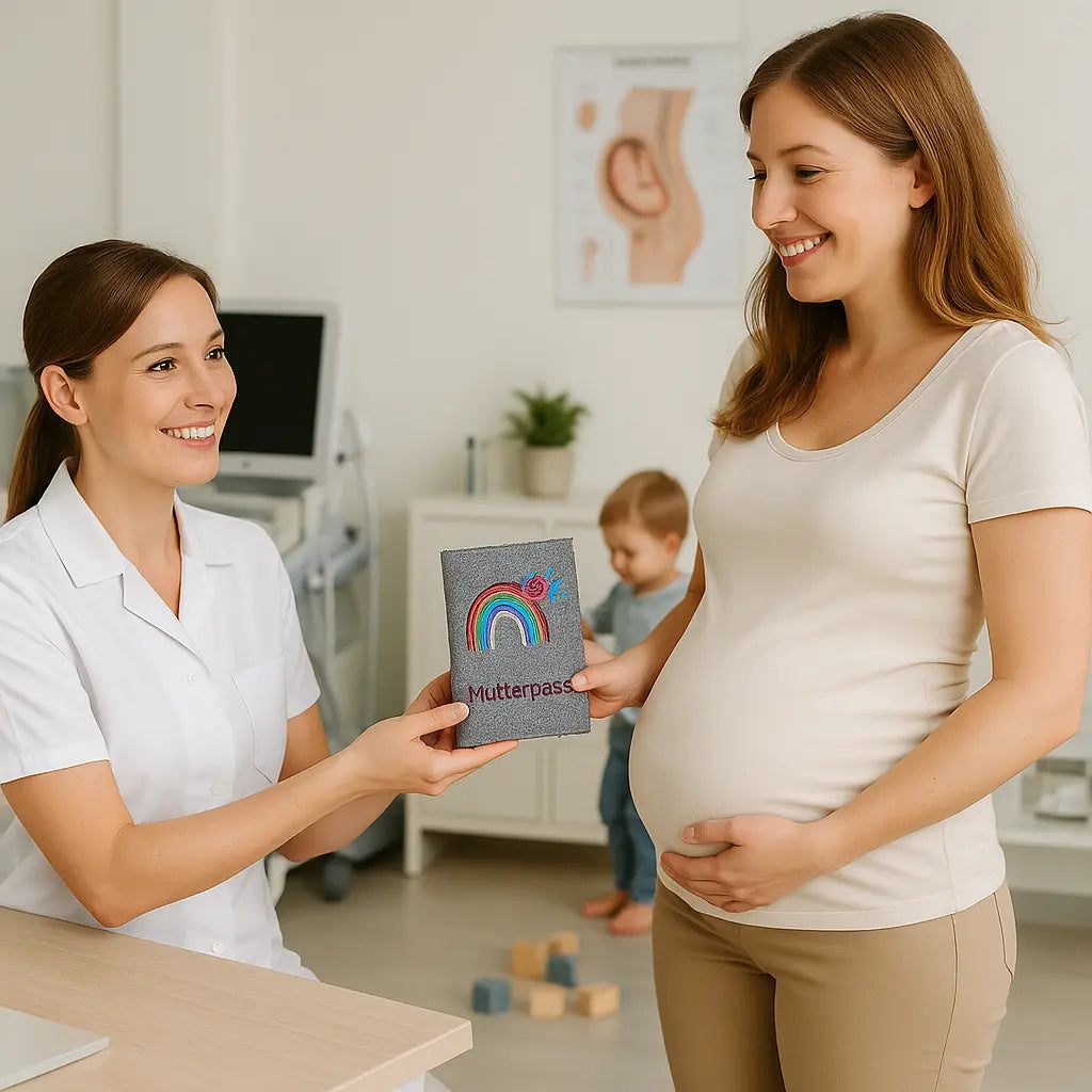 Mutterpasshülle Filz bestickt Regenbogen | Personalisiert mit Namen Mein Shop