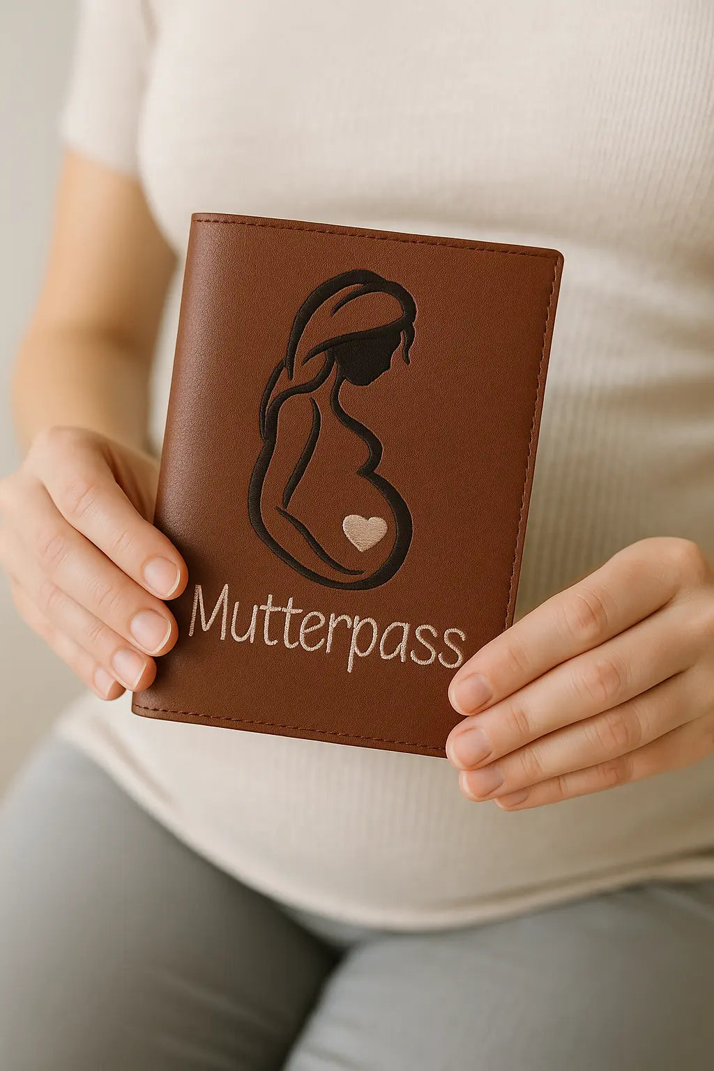 Mutterpasshülle personalisiert mit Schwangerschafts-Silhouette – Kunstleder, bestickt Mein Shop