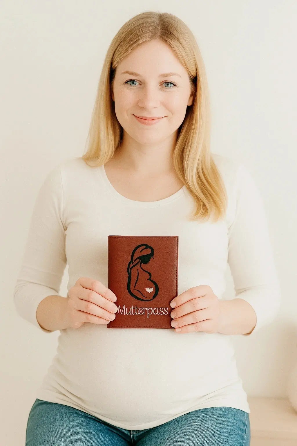 Mutterpasshülle personalisiert mit Schwangerschafts-Silhouette – Kunstleder, bestickt Mein Shop