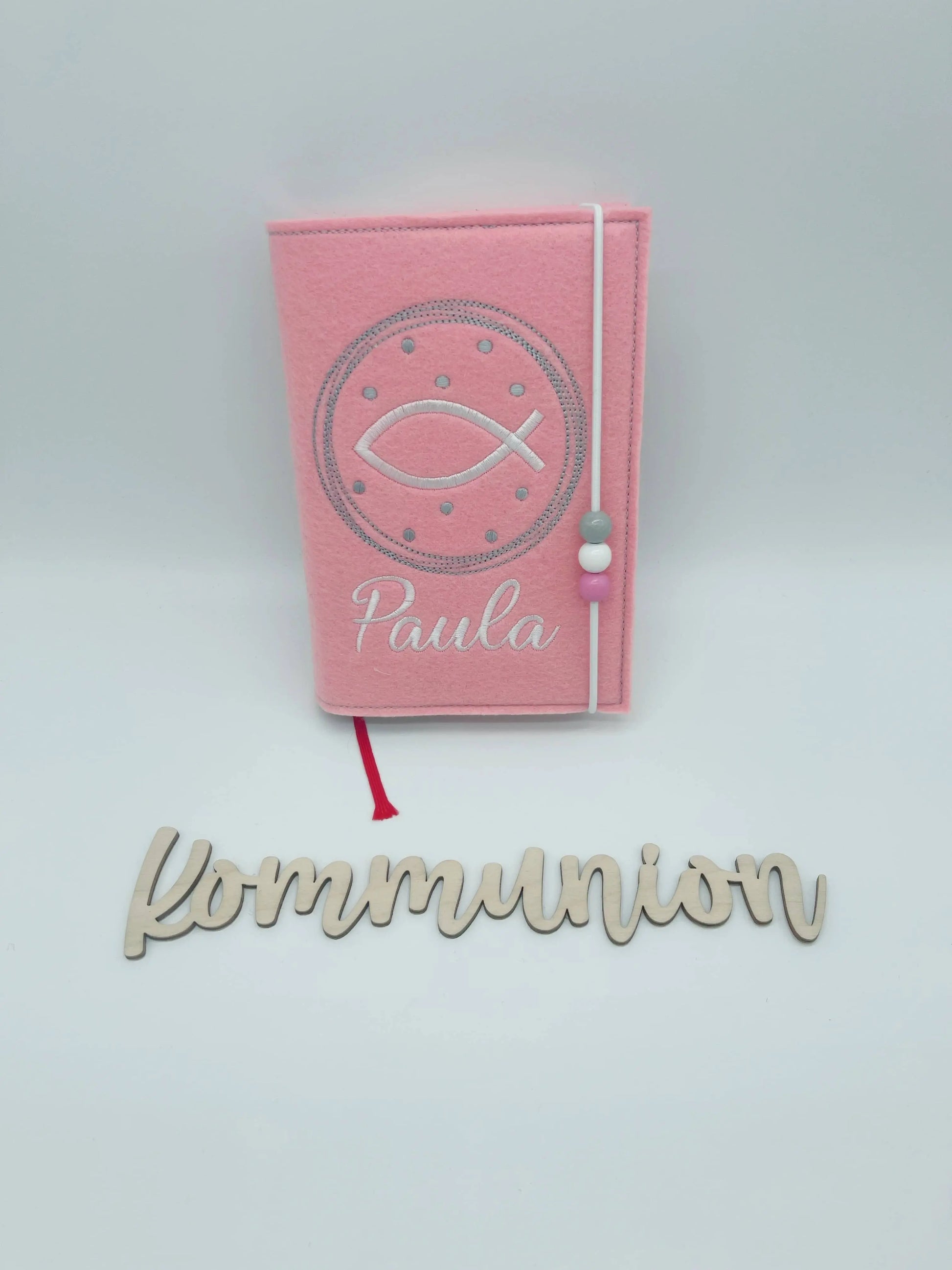 Gotteslobhülle Fisch rosa/hellgrau bestickt