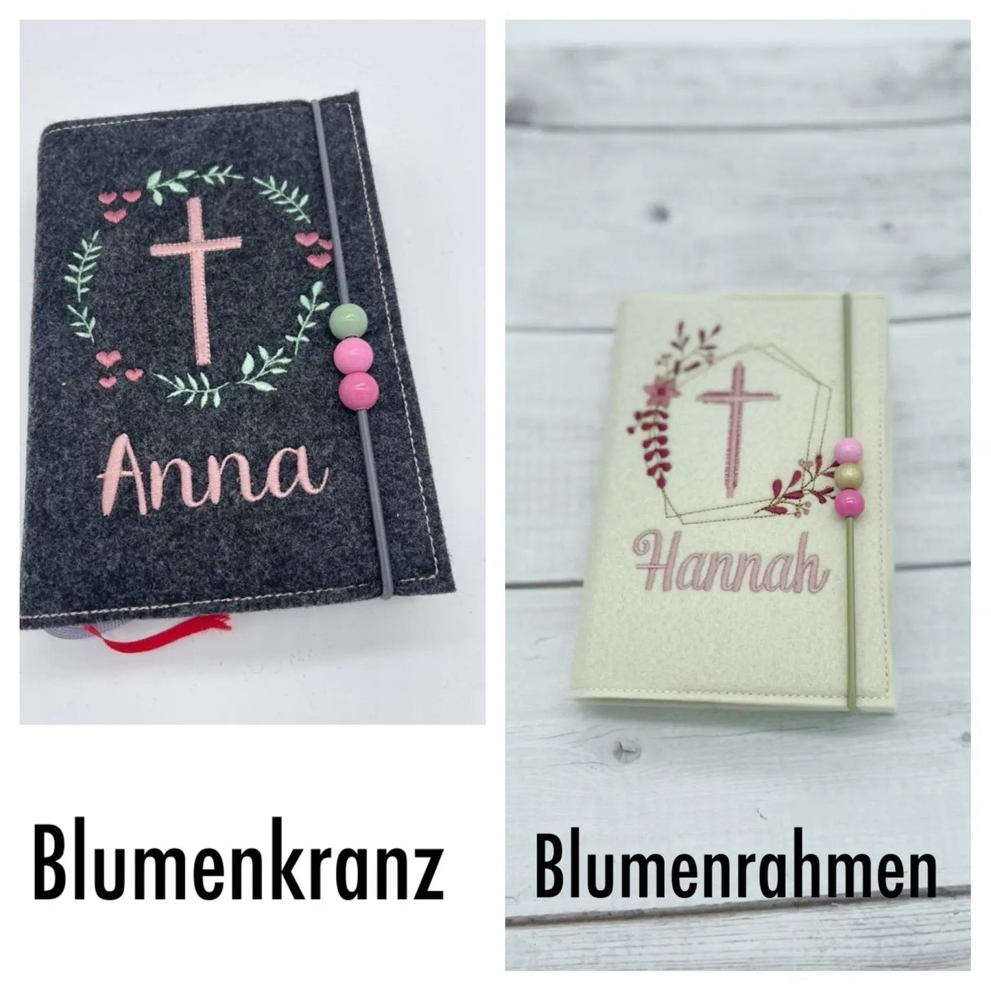 Gotteslobhüllen Vergleich Blumenkranz + Blumenrahmen bestickt