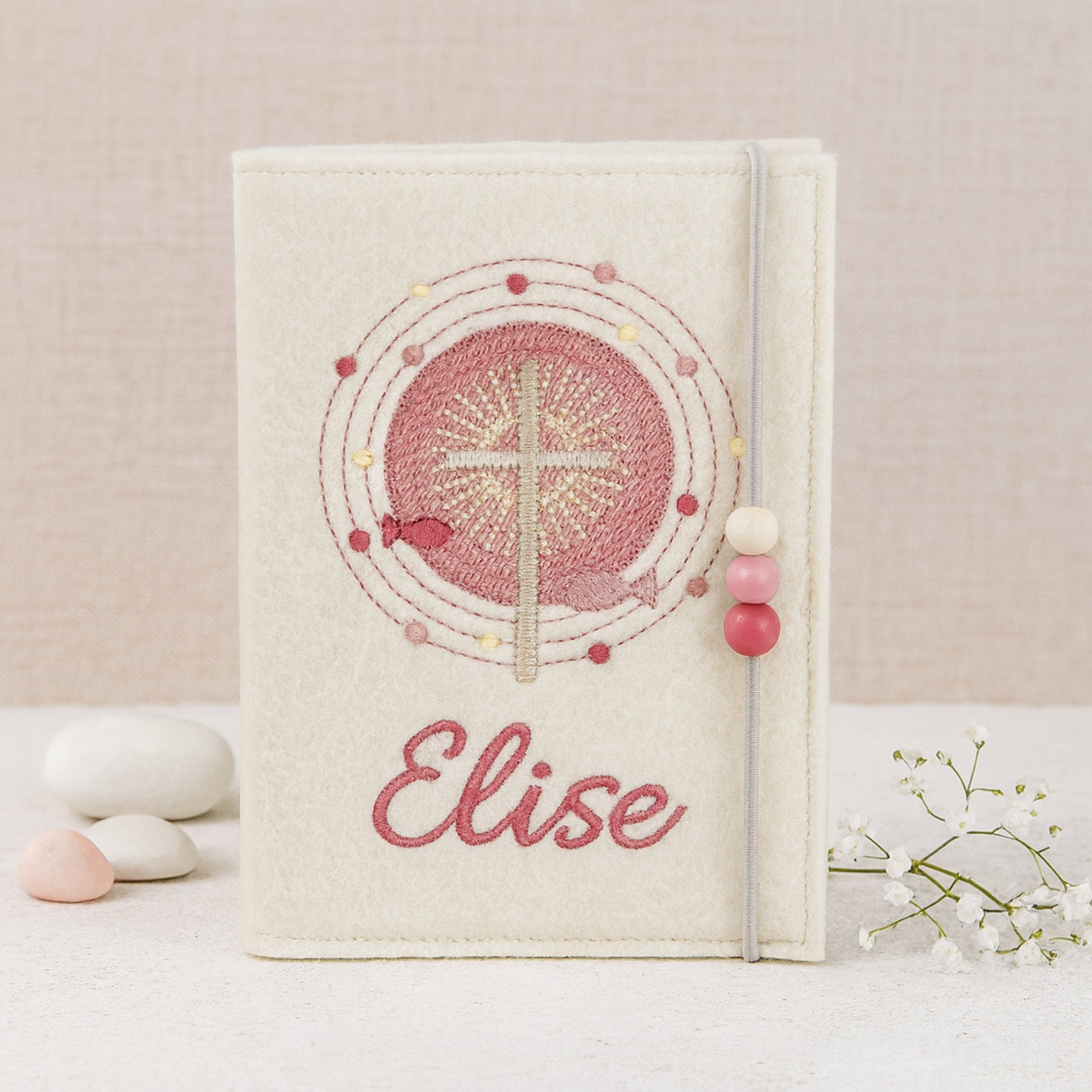 Gotteslobhülle "Kreuz mit Schrein" creme/altrosa bestickt