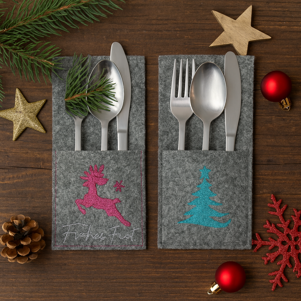 Weihnachtliche Bestecktaschen aus Filz