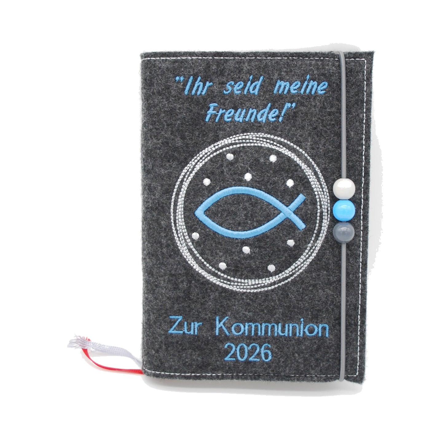 Gotteslobhülle aus Filz mit Fischmotiv – personalisiert