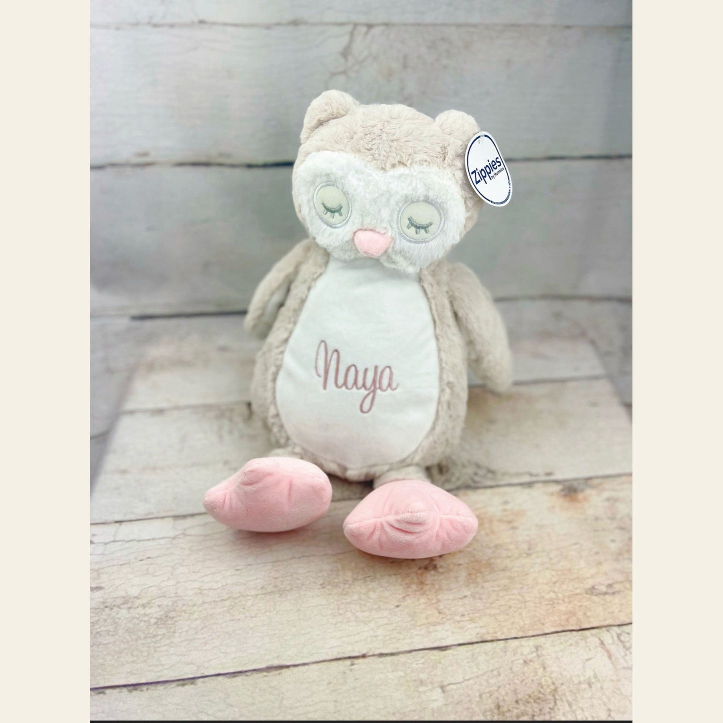 Personalisiertes Kuscheltier-Eule Premium Stickmotiv