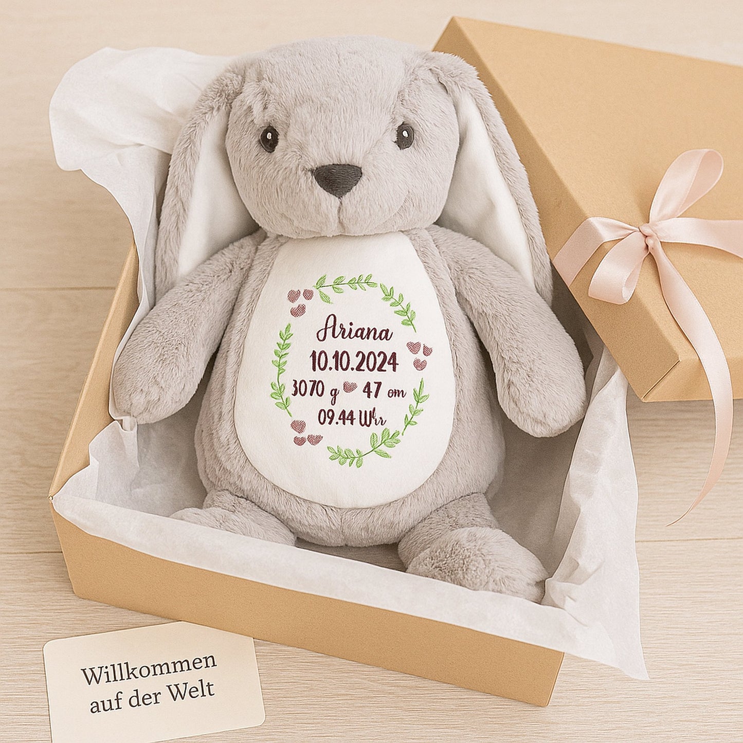 Geschenk zur Geburt Kuscheltier Hase personalisiert 