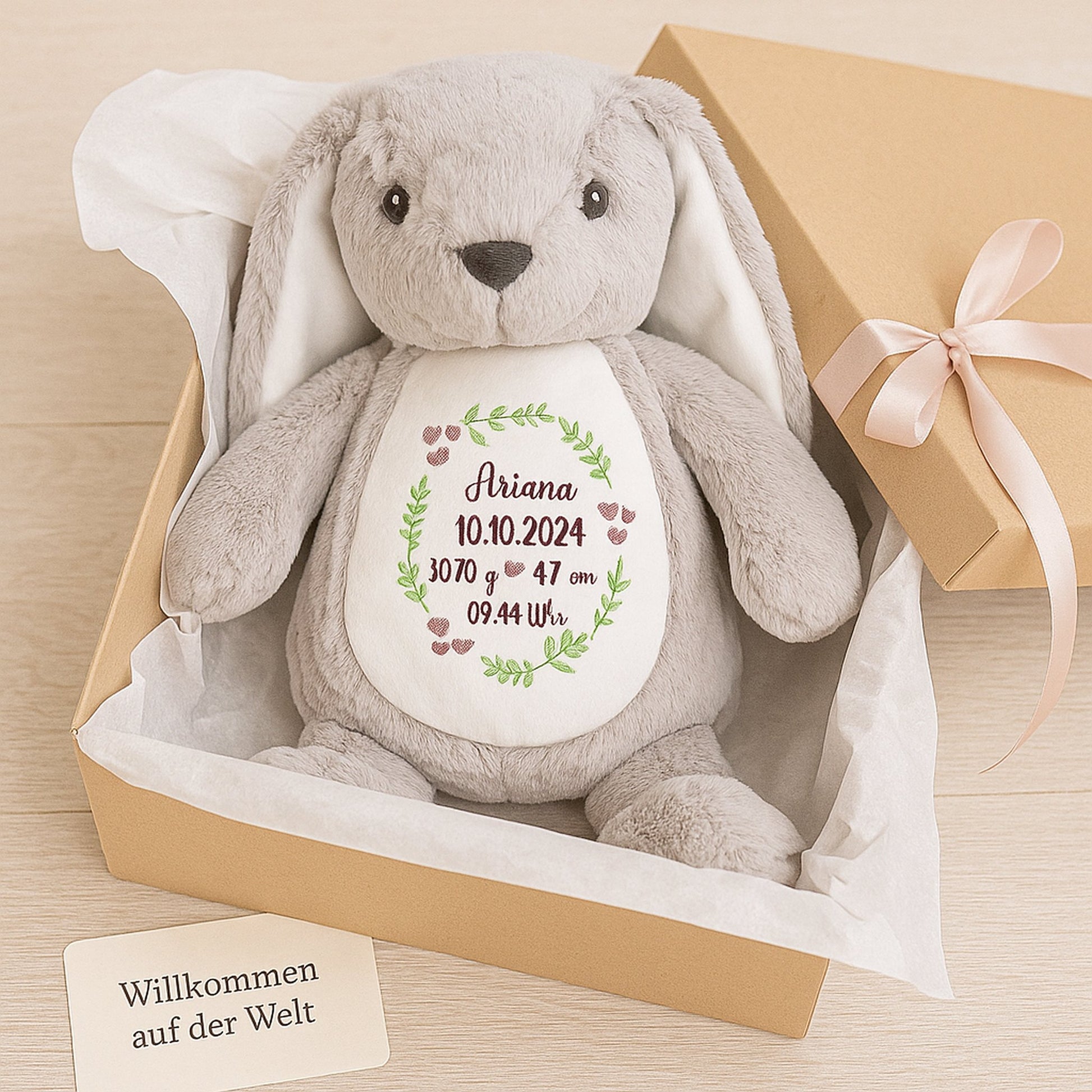 Geschenk zur Geburt Kuscheltier Hase personalisiert 