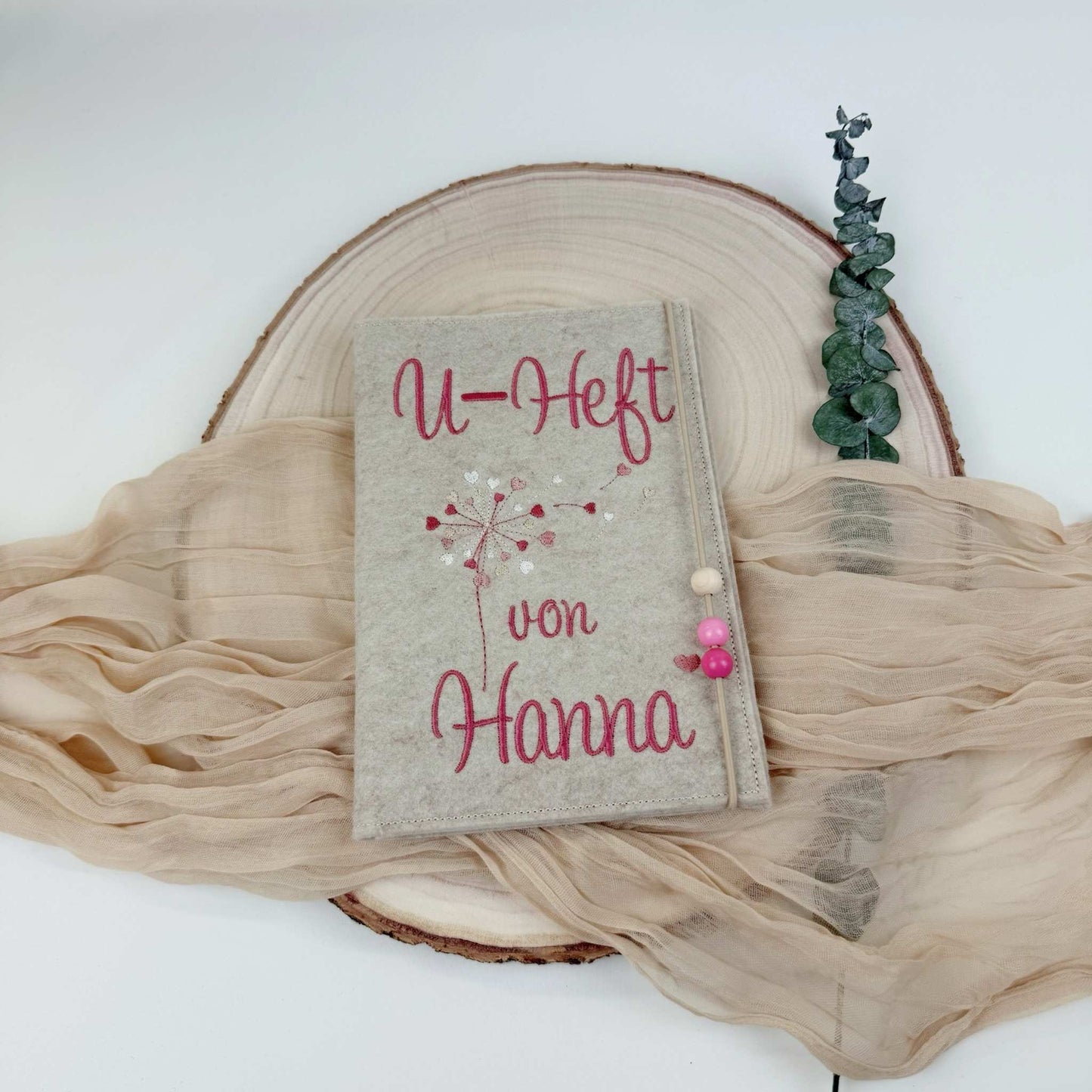 U-Heft Einband aus Filz mit Pusteblumen personalisiert 