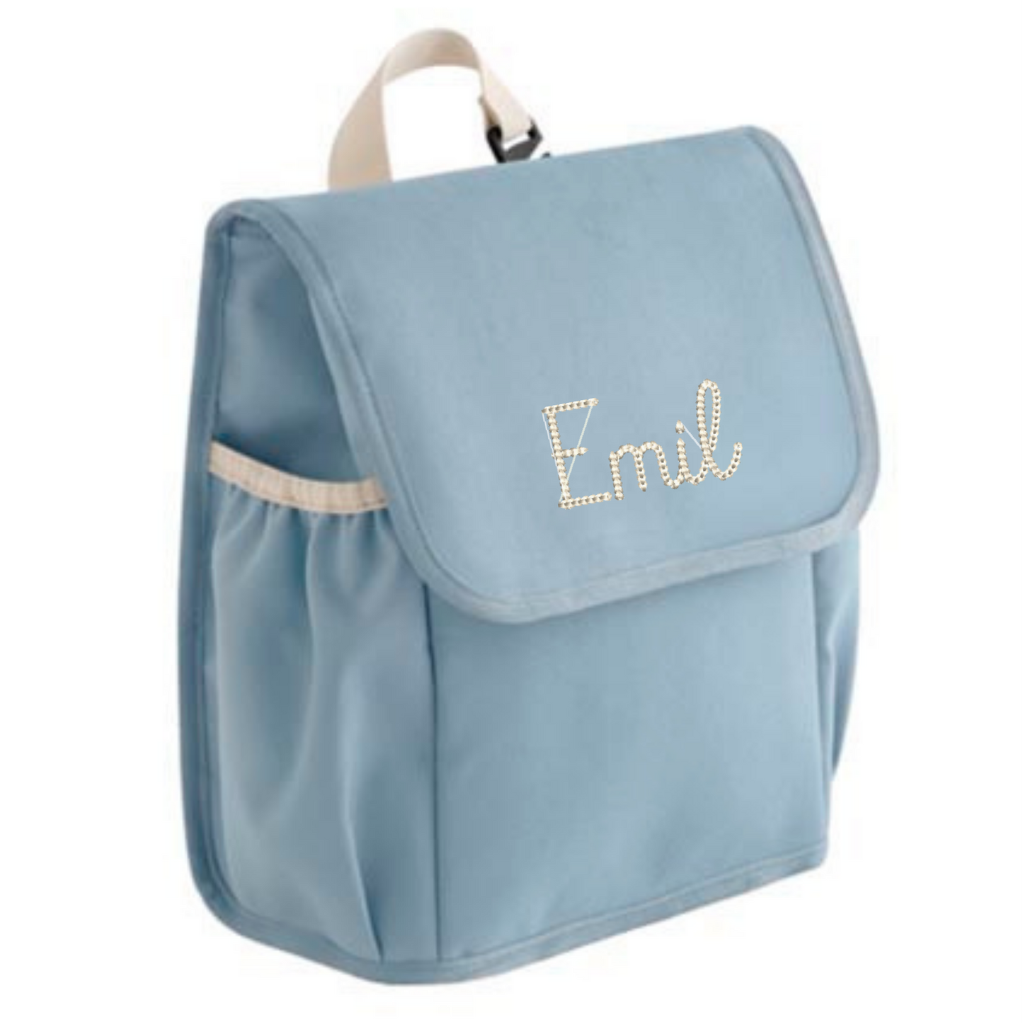 Kindergartentasche bestickt mit Name in duster blue