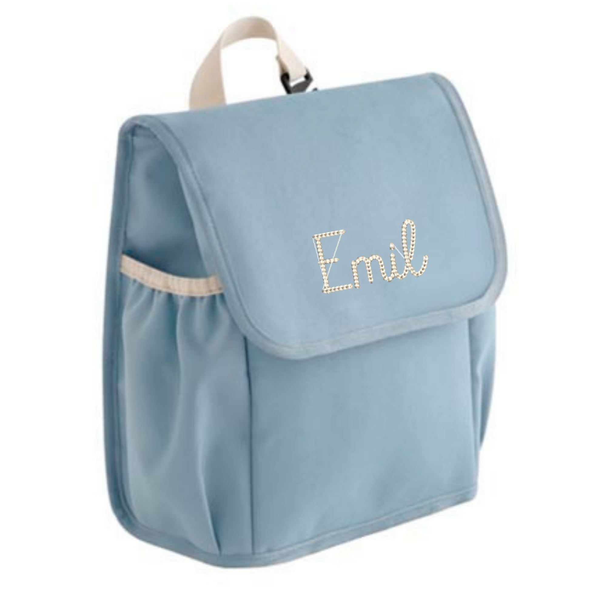 Kindergartentasche bestickt mit Name in duster blue