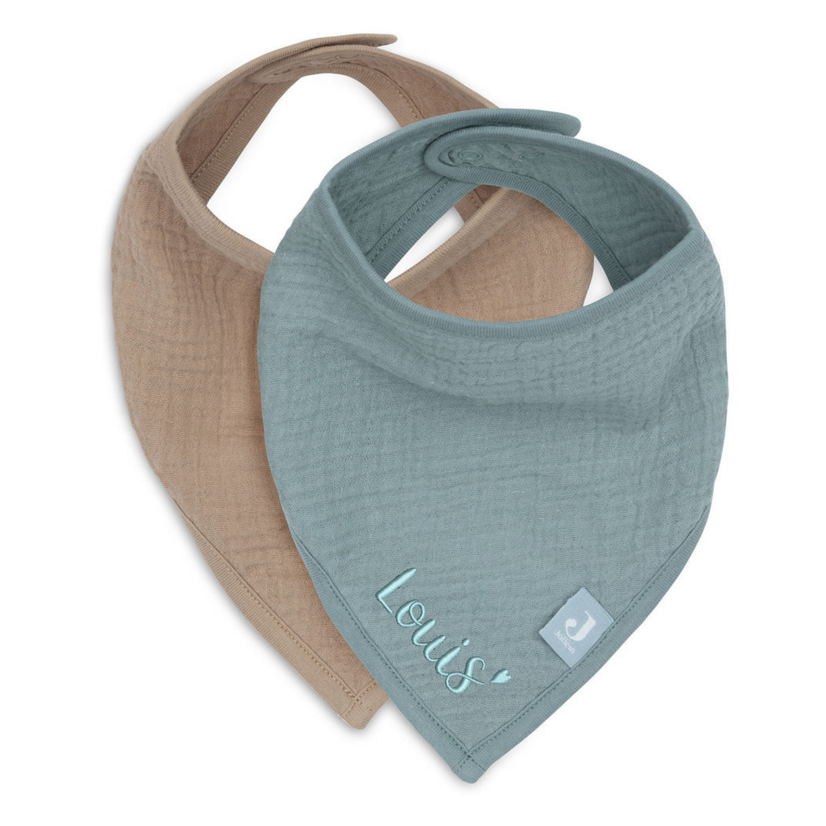 Bandana Lätzchen mit Namen bestickt – 2er Set aus Musselin