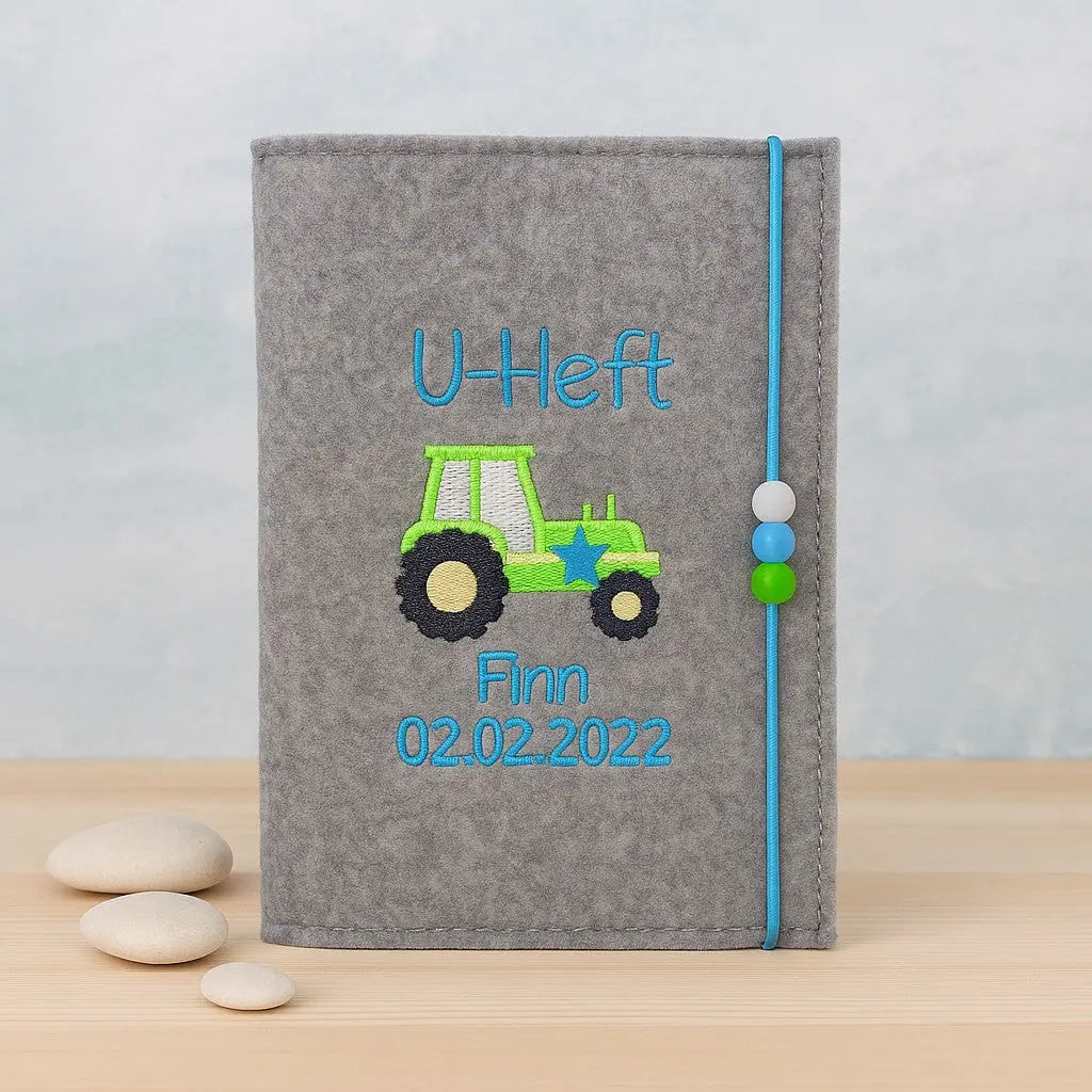 U-Hefthülle Filz personalisiert Traktor | Geschenk Geburt & Taufe Mein Shop