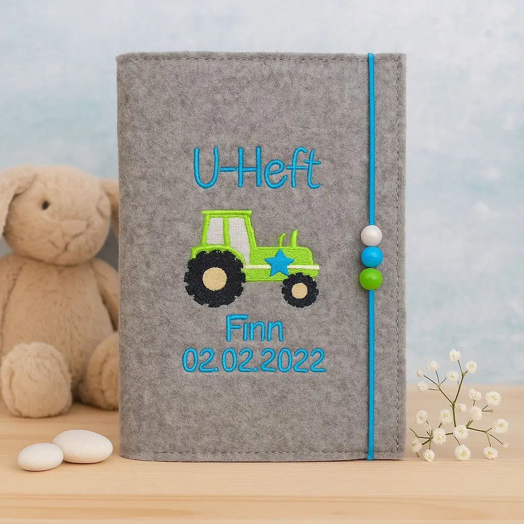 U-Hefthülle Filz personalisiert Traktor | Geschenk Geburt & Taufe Mein Shop