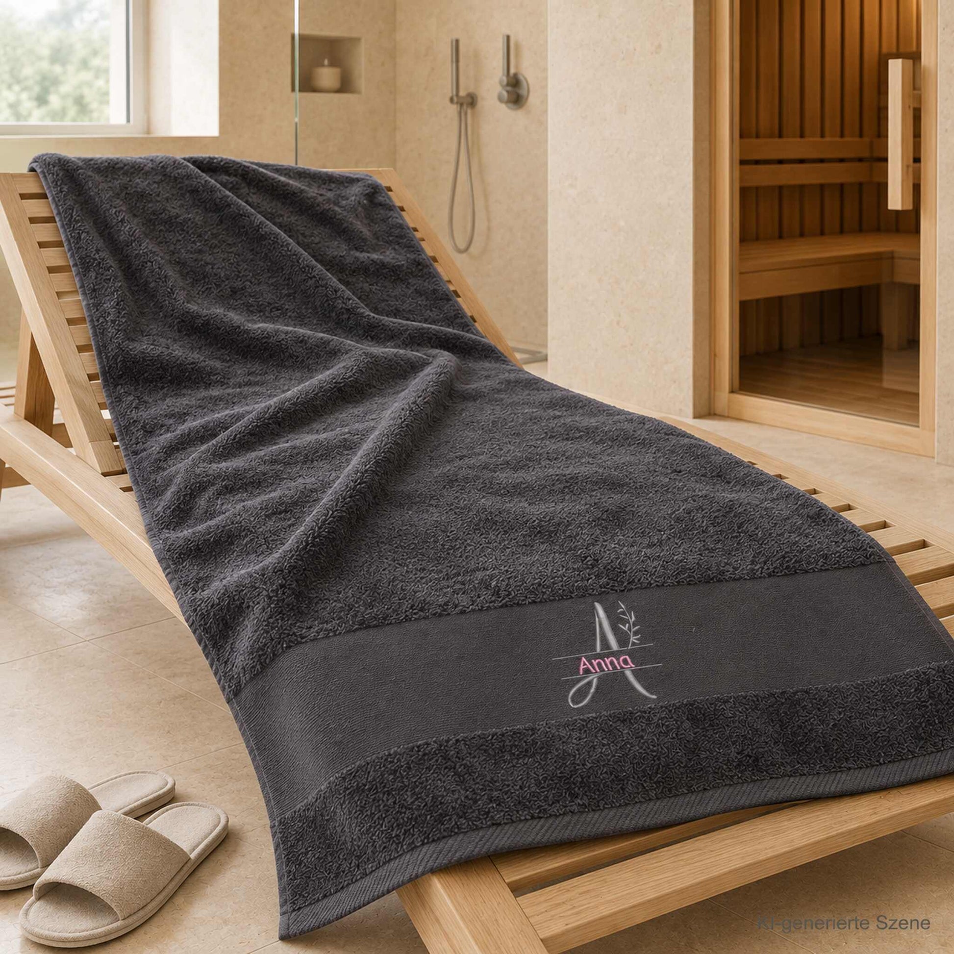 Wellness Badetuch bestickt mit Monogramm und Name
