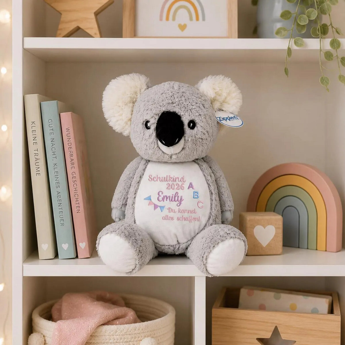 Besticktes Kuscheltier für Schulanfänger personalisiert