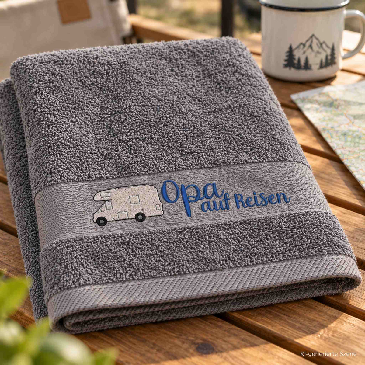 Camping Handtücher Oma und Opa auf Reisen als personalisiertes Geschenk für Camper