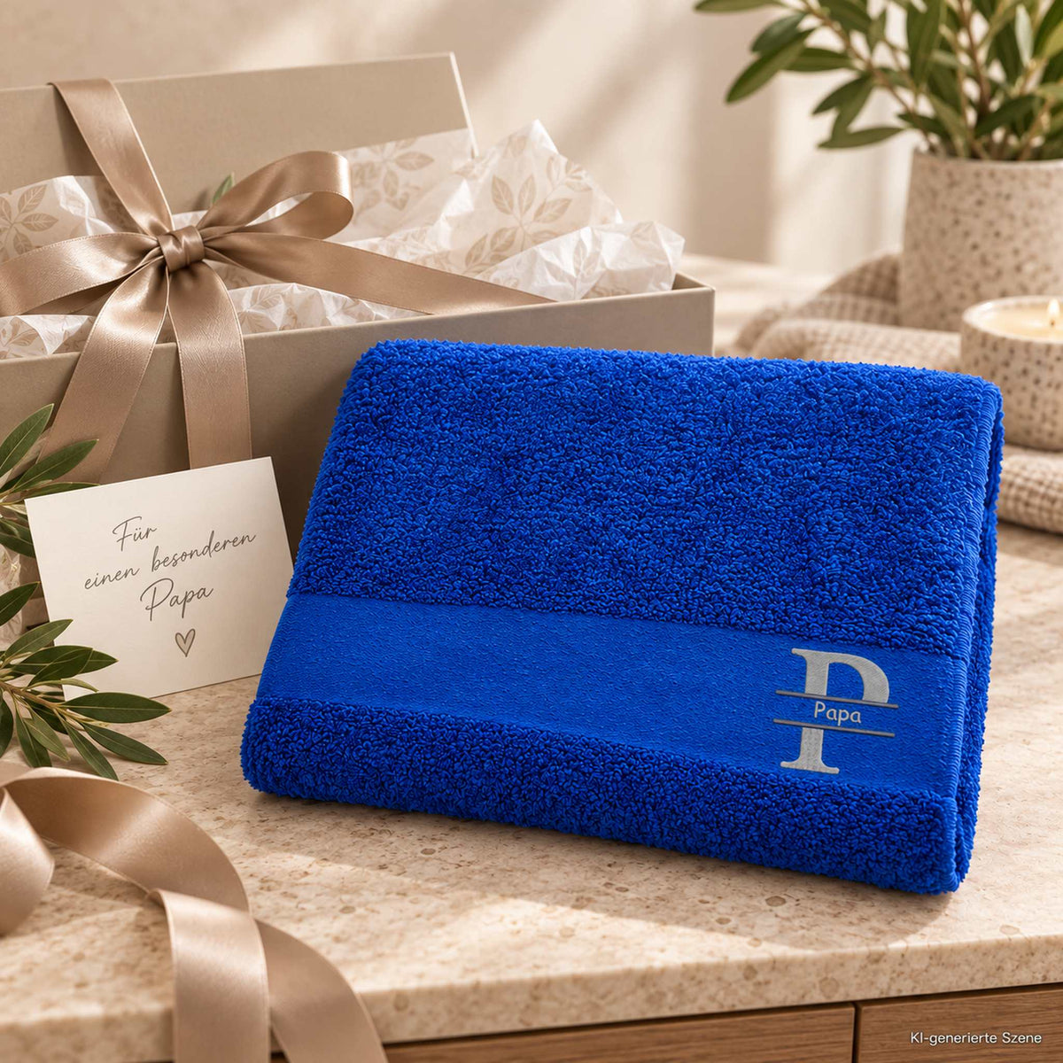 Personalisiertes Handtuch mit Papa Monogramm als Geschenk in edler Geschenkbox