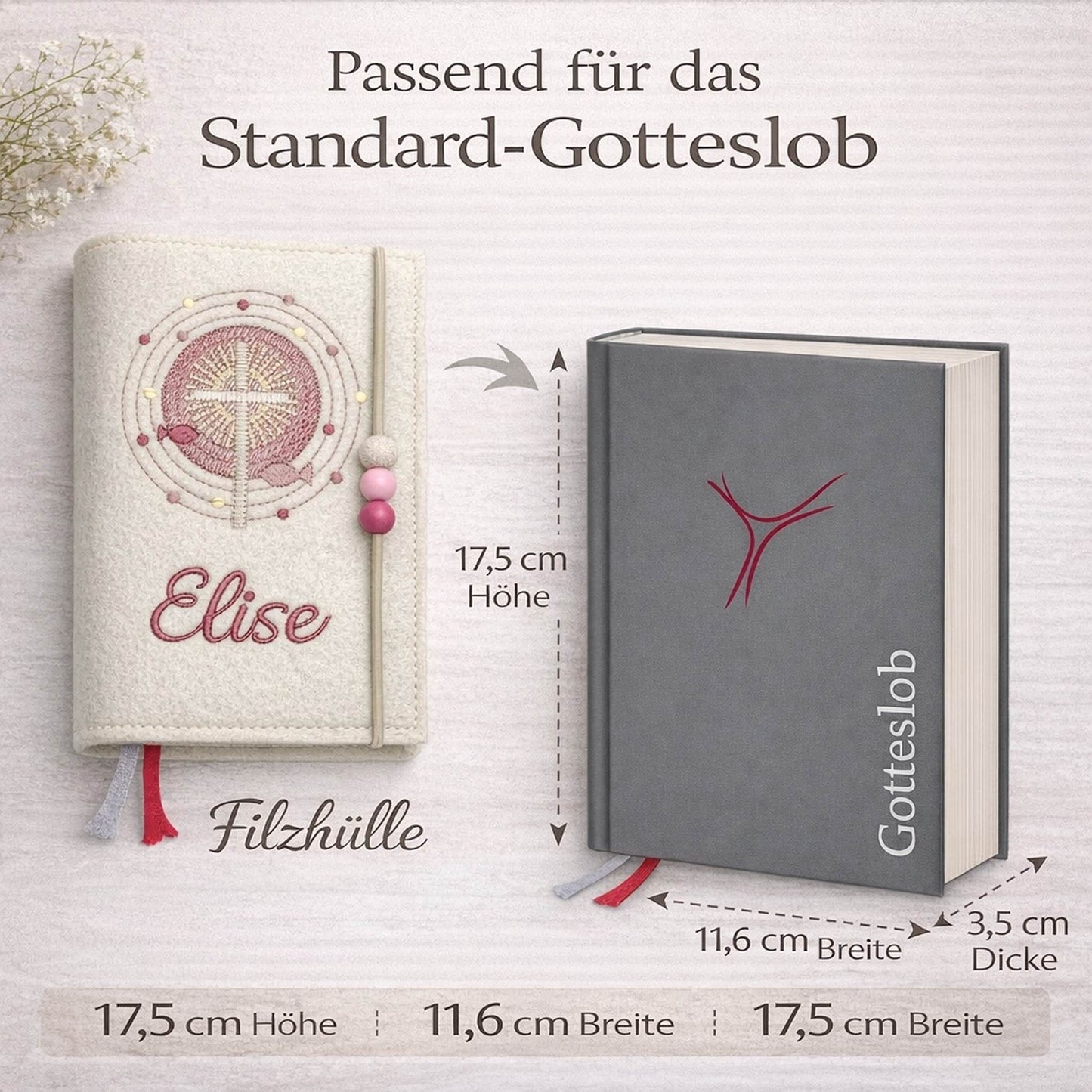 Gotteslobhülle aus Filz mit Fischmotiv – personalisiert