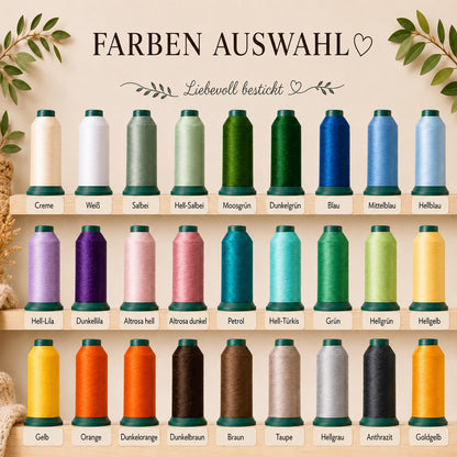 Große Auswahl an Stickfarben für die individuelle Bestickung der personalisierten Zeugnismappe aus Filz.